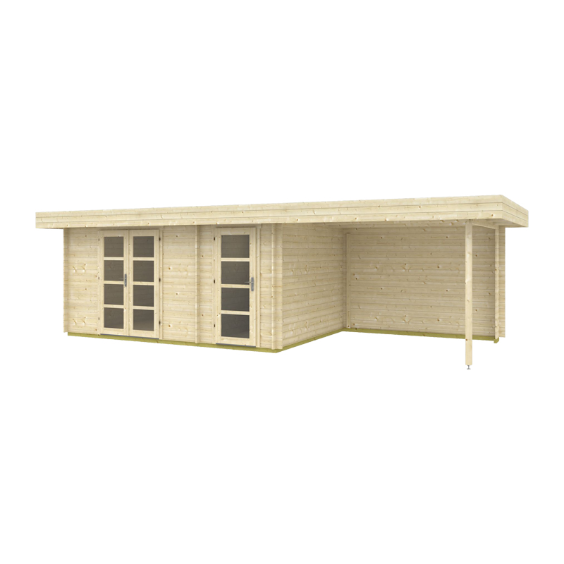 Drvena kuća s nastrešnicom 450 x 300 + 300 cm EMILY 4 + SD 40 mm 22,50 m2