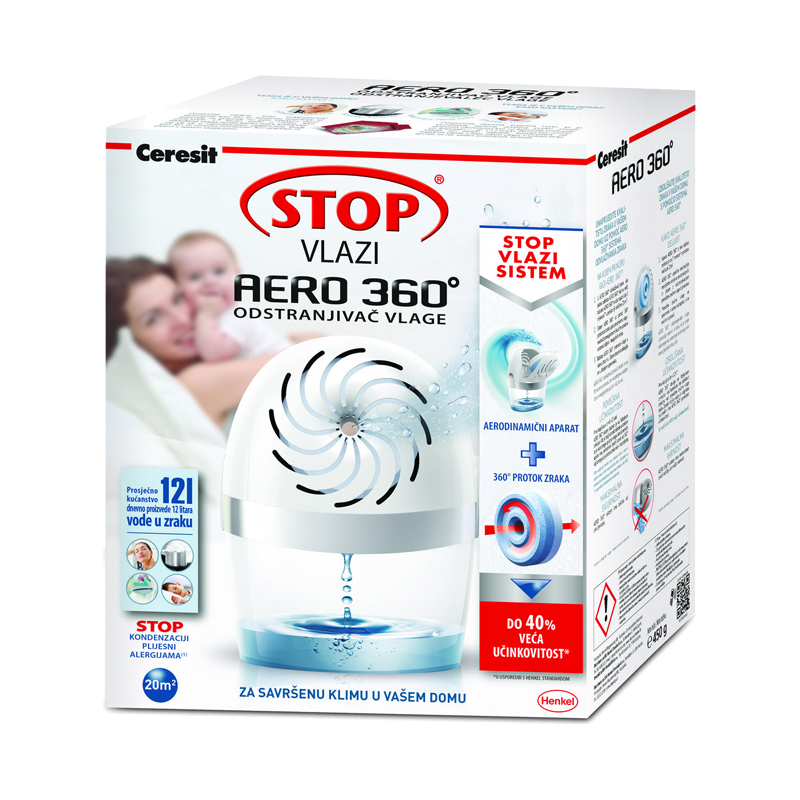 Odstranjivač vlage Stop Vlazi AERO 360 Bijeli aparat + 450 g tableta