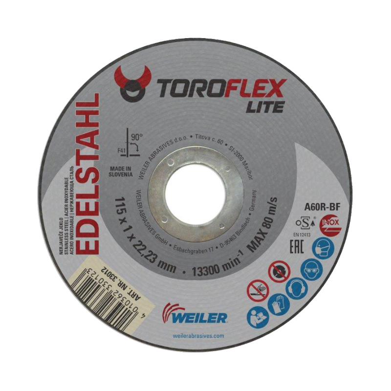 Rezna ploča za inox 125 x 1 x 22,23 mm - WEILER ToroFlex Lite A46R-BF