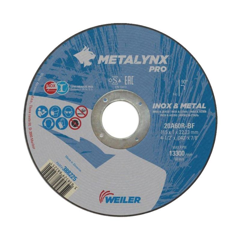 Rezna ploča za inox i metal 230 x 1,9 x 22,23 mm - WEILER Metalynx PRO 20A46R-BF