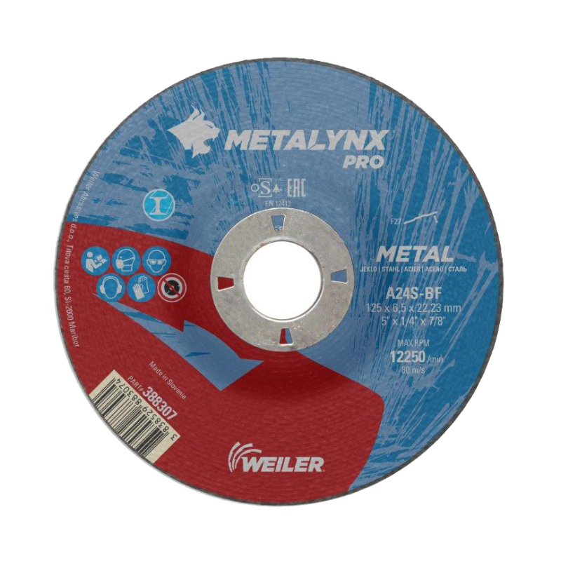 Brusna ploča za željezo 125 x 6,5 x 22,23 mm - WEILER Metalynx PRO A24S-BF