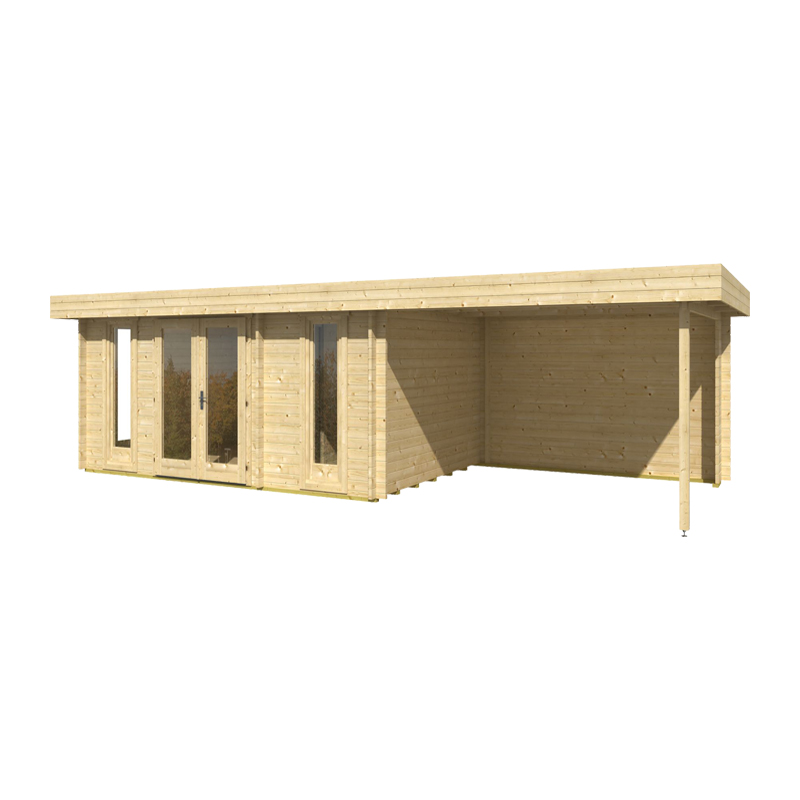 Drvena kuća s nastrešnicom 450 x 300 + 300 cm EMILY 5 + SD 40 mm 22,50 m2