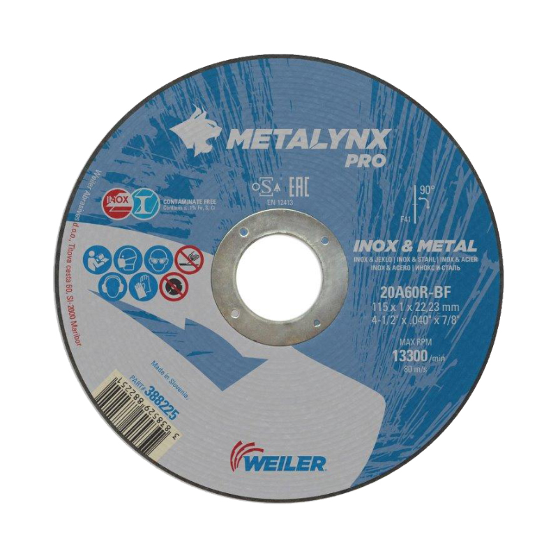 Rezna ploča za inox i metal 115 x 1 x 22,23 mm - WEILER Metalynx PRO 20A60R-BF