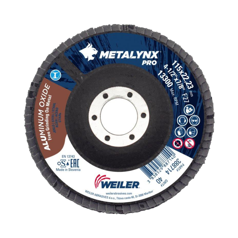 Lamelni brusni disk za željezo 115 x 22 mm - WEILER Metalynx PRO A100 kosi